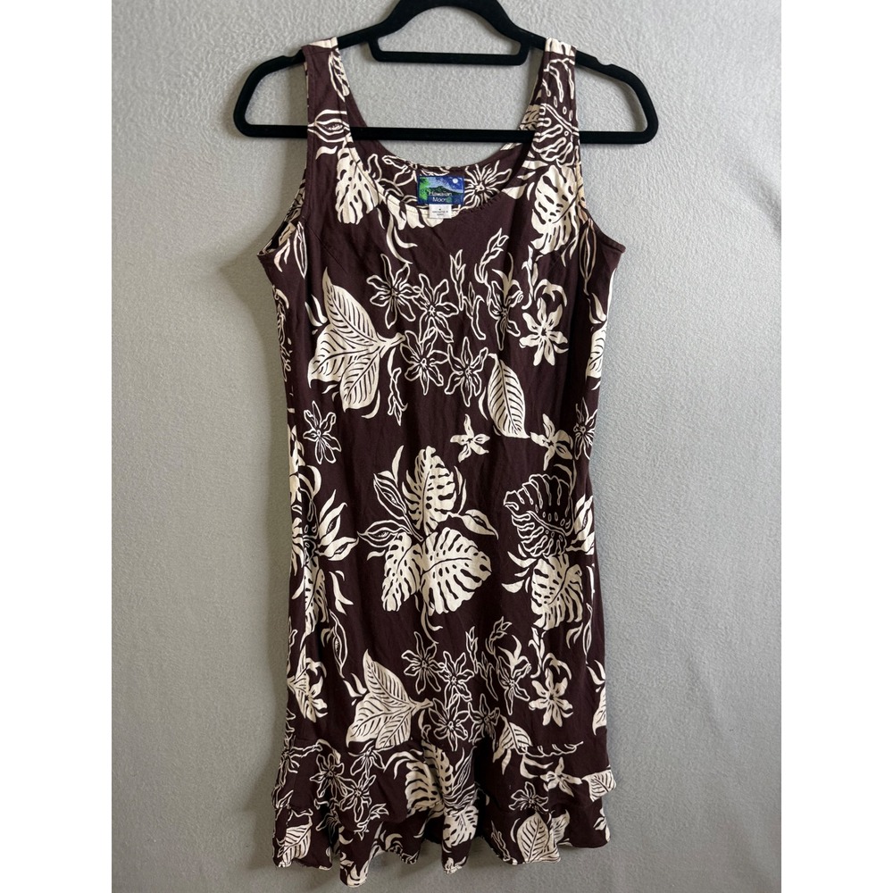 Hawaiian Moon Dress Women's Medium‎ Floral Sleeveless Ruffle Hem Handcrafted
